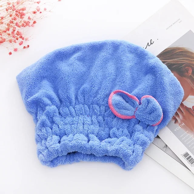 Anyhouz Hair Bonnets Blue Microfibre Quick Hair Drying Bath Spa Bath Towels for Womens Shower Hat Bathroom Accessories