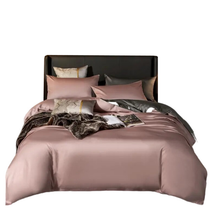 Anyhouz Bed Sheet Pink Deep Grey Ultra Soft Luxury Egyptian Cotton Bedding Cover Full Size 6 Pcs Bed Set