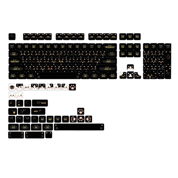 Anymob Keycap Keyboard Black Cat 142 Keys Profile Black Cute Naughty Cat Switch Theme Layout