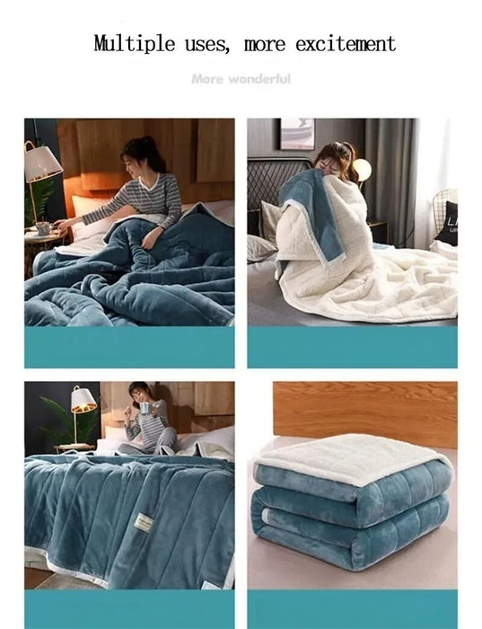 Anyhouz Blanket Light Pink Coral Fleece Autumn Winter Warm 3 Layers Thicken Flannel Soft Comfortable Warmth Quilts Washable 120x200cm