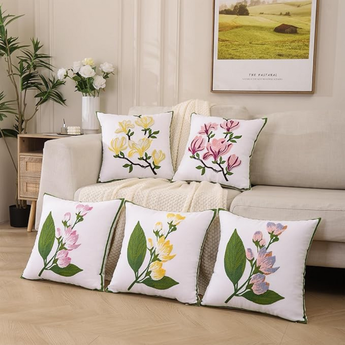 Anyhouz Pillowcase White Wisteria Flower Embroidered Decorative Cushion Cover