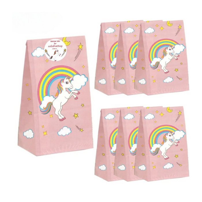 Anyparty Party Treat Bags Pink 10Pcs Unicorn Rainbow Print Paper Pouches