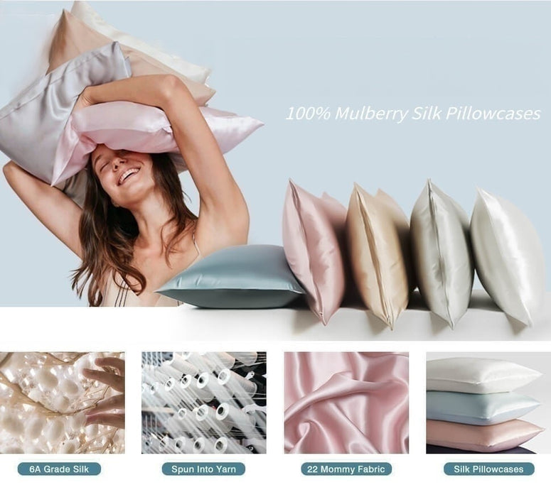 Anyhouz Pillowcase 50x90cm Light Gray Set with Eye Mask Natural Mulberry Silk for Comfortable and Relaxing Home Bed