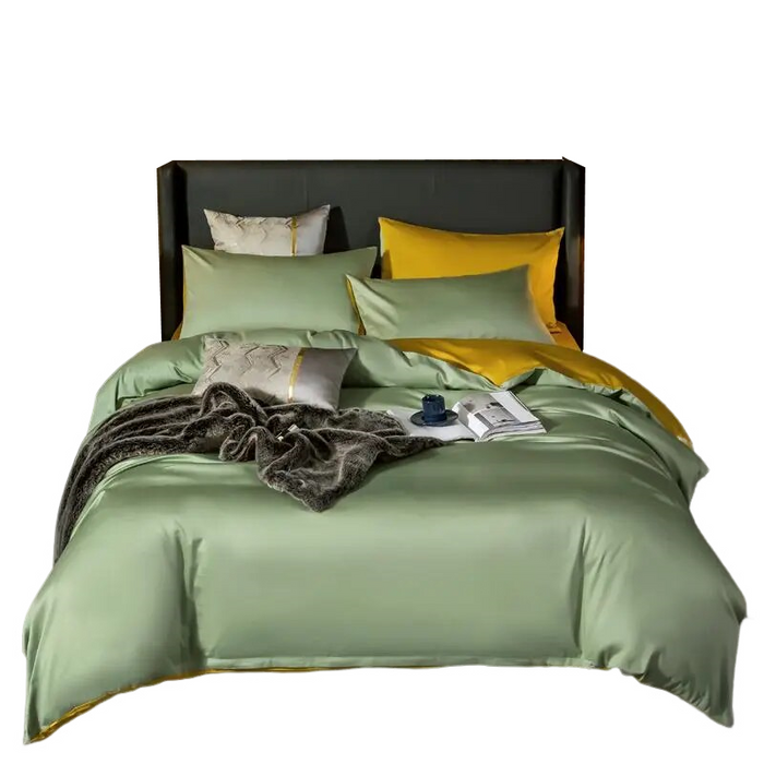 Anyhouz Bed Sheet Green Yellow Ultra Soft Luxury Egyptian Cotton Bedding Cover Queen Size 4 Pcs Bed Set