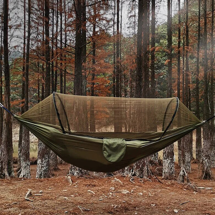 Anypack Camping Swing Chair Army Green 260X140Cm Mosquito Net Hammock Automatic Quick-Opening Outdoor Camping Pole Hammock Swing Anti-Rollover