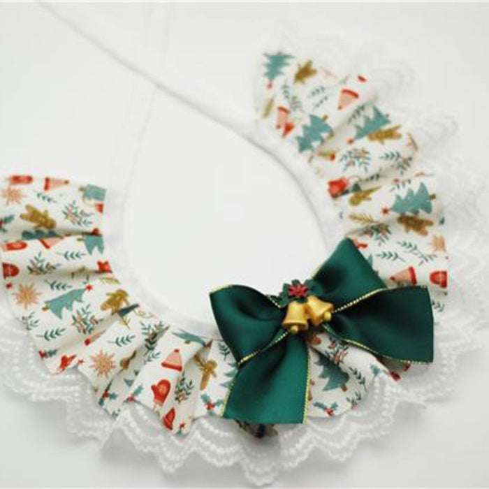 Anywags Pet Collar White Printed With Green Ribbon Christmas Lace Silk Ribbon Scarf Dog Cats Holiday Accessories