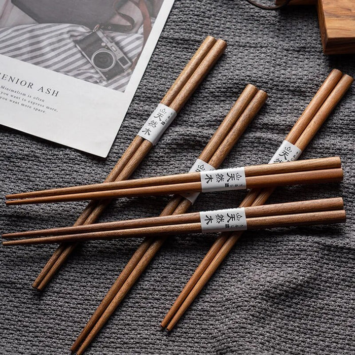 Anygleam Natural Wood Color 5pairs Wooden Sushi Chopsticks Reusable Kitchen Tableware