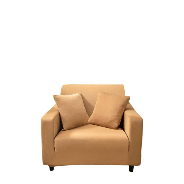 Anyhouz 1 Seater Sofa Cover Plain Caramel Style and Protection For Living Room Sofa Chair Elastic Stretchable Slipcover