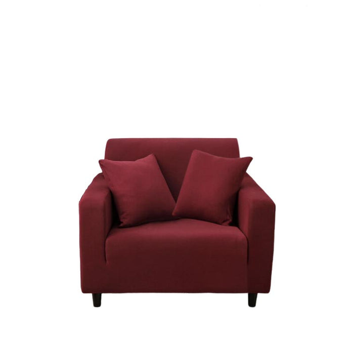 Anyhouz 1 Seater Sofa Cover Plain Wine Red Style and Protection For Living Room Sofa Chair Elastic Stretchable Slipcover