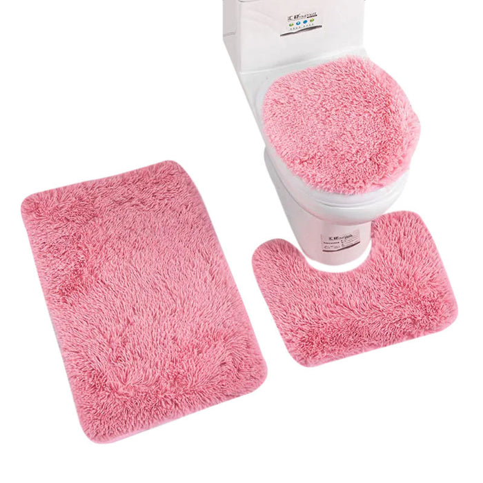 Anyhouz Bath Mat 3pc Pink Bathroom Silk Tie-Dye Toilet Soft Non Slip Rug Shower Carpets Toilet Lid Cover Floor Mats for Hallway