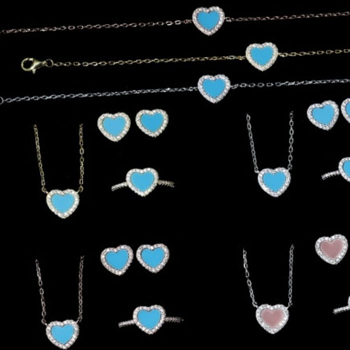 Anyco Necklace 925 Silver for Women Blue Cute Heart Shape Pendant Rose Gold Platting CZ 5A Jewelry