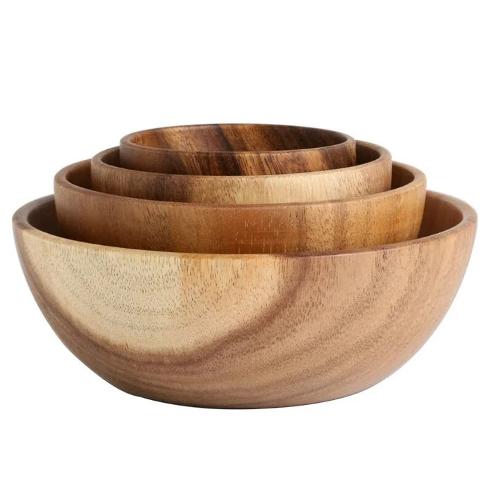 Anygleam Natural Wood Large Acacia Wood Salad Soup Bowl Food Kitchen Tableware