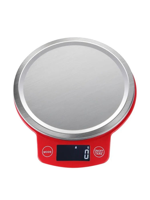 Anygleam Red Stainless Round Kitchen Scale 5Kg Accurate Measure Electronic Portable Digital Display