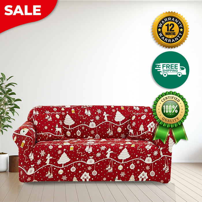 Anyhouz Sofa Cover Red Festive Christmas Design Non Slip Stretchable Slipcover