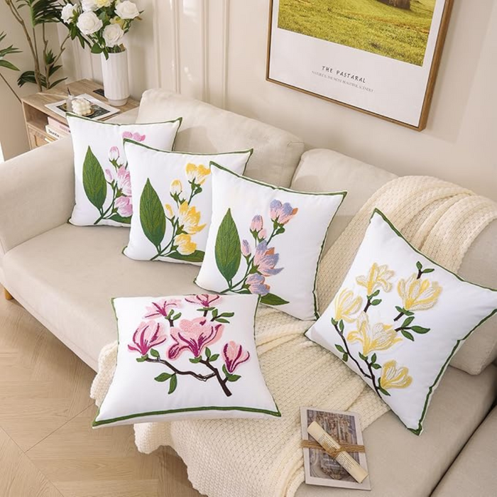 Anyhouz Pillowcase White Wisteria Flower Embroidered Decorative Cushion Cover