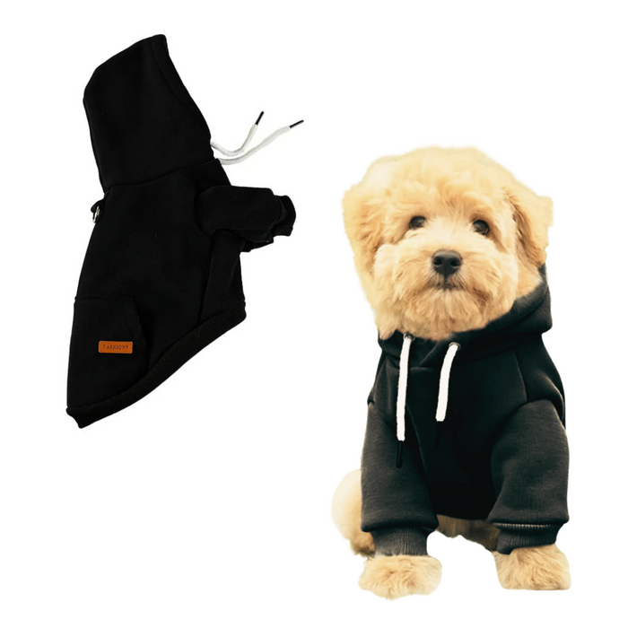 Anywags Pet Clothes Black Warm Fleece Hoodie Jacket with Back Pockets Sweatshirt for Cosplay and Cold Weathers