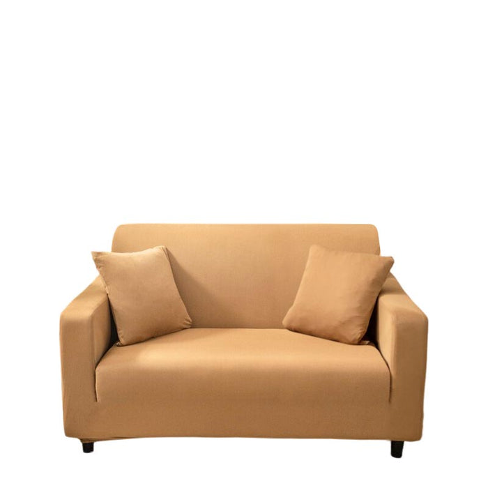 Anyhouz 2 Seater Sofa Cover Plain Caramel Style and Protection For Living Room Sofa Chair Elastic Stretchable Slipcover