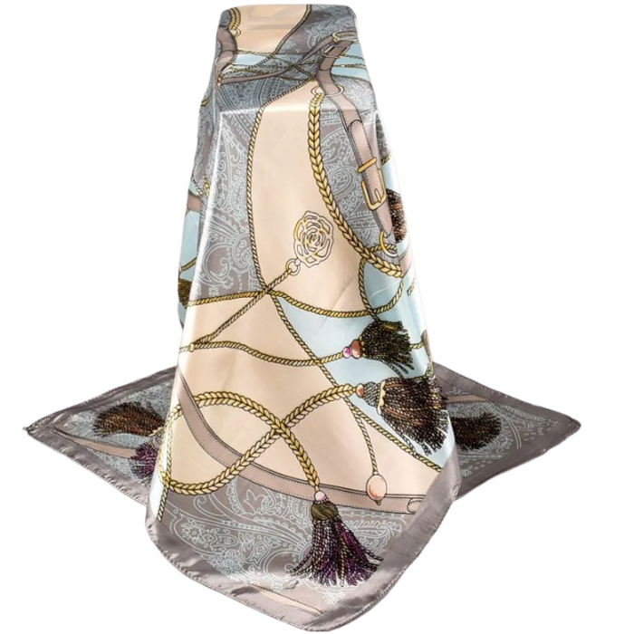 Anyyou Scarf for Women Cute Grey Printed Polyester Silk Big Square Silk 90*90cm Satin For Spring Summer Autumn Winte