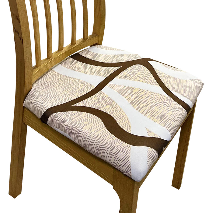 Anyhouz Chair Cover Brown White and Beige Lines Print Stretch Seat Cover for Home Dinning Kitchen Washable Removable