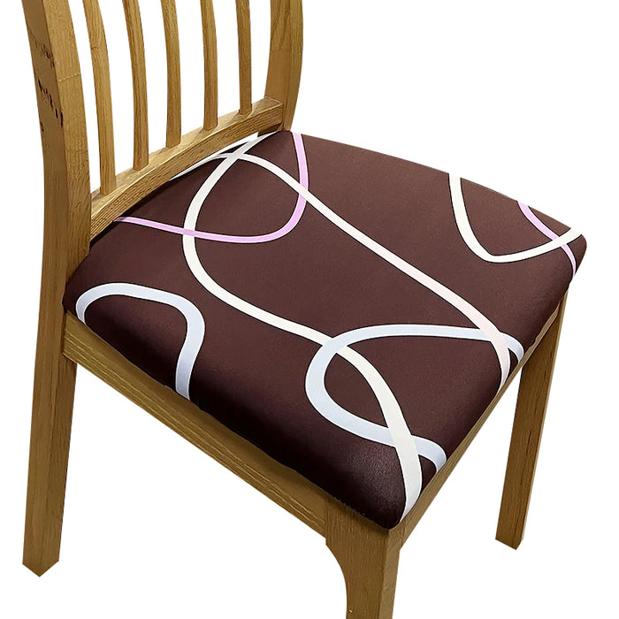 Anyhouz Chair Cover Dark Brown White Wave Lines Print Stretch Seat Cover for Home Dinning Kitchen Washable Removable