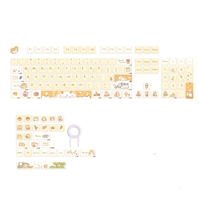 Anymob Keycap Keyboard Yellow 131 Keys Korean Dye Sublimation Touch Clicks Bag Pack