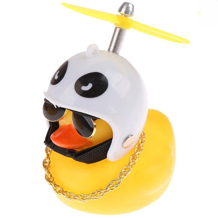 Anypack Car Ornaments Rubber Yellow Duck for Car Dashboard Decorations Cool Glasses Duck with Panda Propeller Helmet Gold Chain