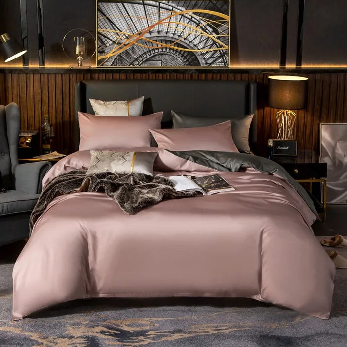 Anyhouz Bed Sheet Pink Deep Grey Ultra Soft Luxury Egyptian Cotton Bedding Cover UK King Size 4 Pcs Bed Set