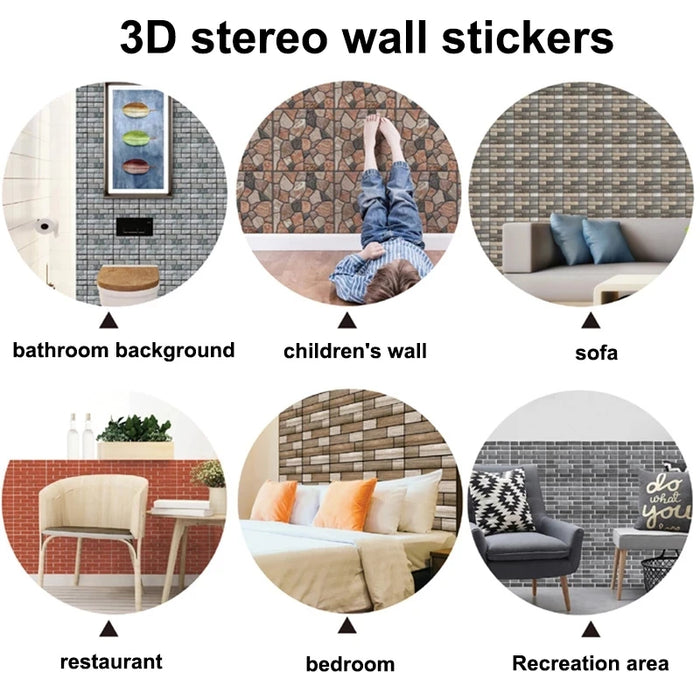 Anyhouz 10pcs Vinyl Tile Self Adhesive Red Brick Pattern Waterproof PVC Brick Wall Panels Stickers for Home Decoration