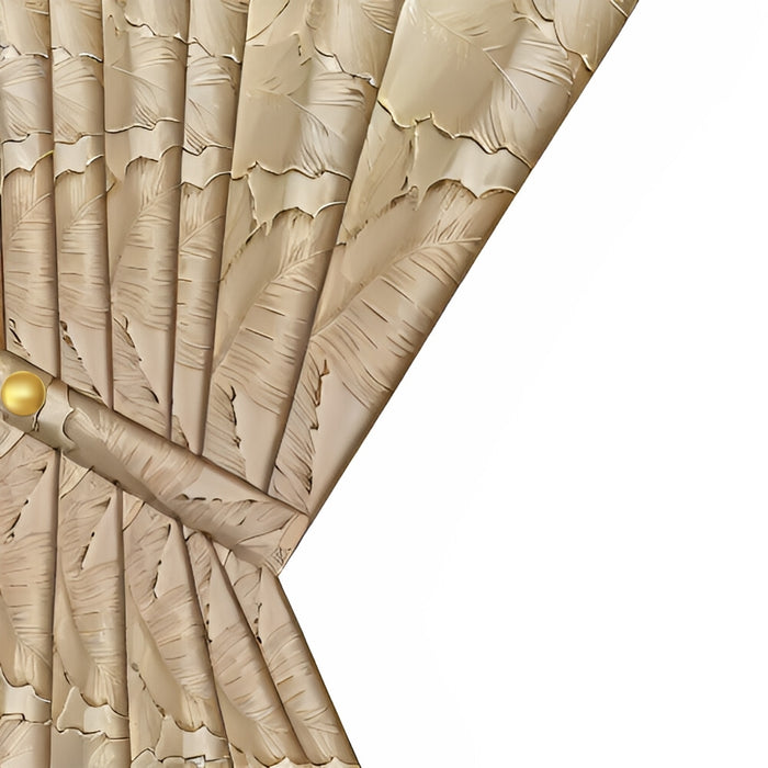 Anyhouz Curtain Beige 150cmx250cm 3D Leaves Luxury indo Blackout Home Curtain