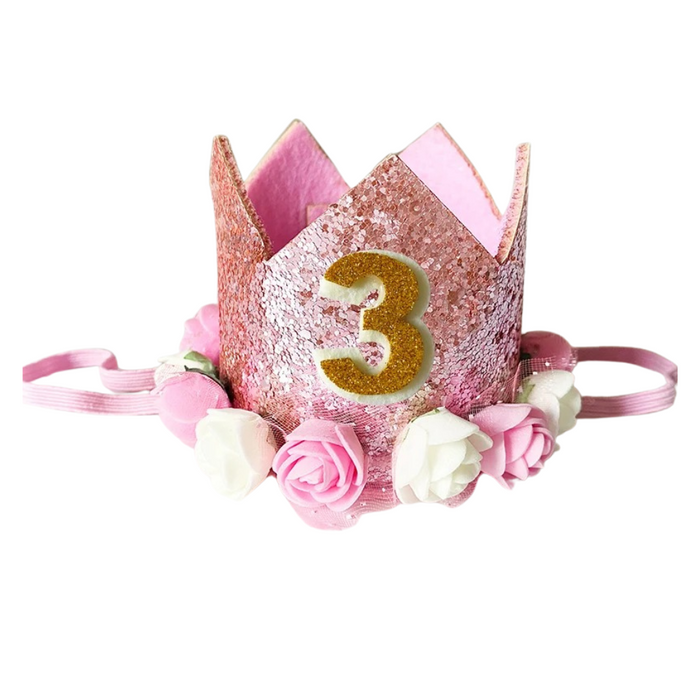 Anyparty Party Hat Pink Number Rose Flower Crown Headband