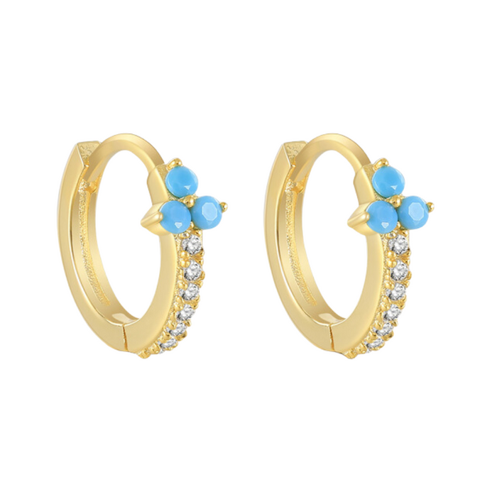 Anyco Earrings Gold Plated Blue Minimalist Pave Black Blue Zircon Flower Stud  For Women Girl Perfect Fashion Stylish Accessories Jewelry Gifts