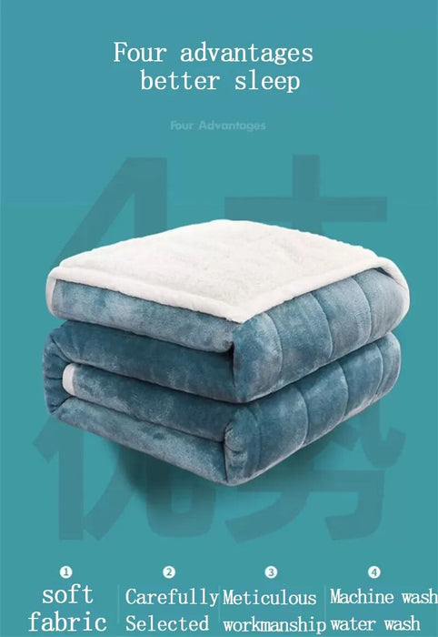 Anyhouz Blanket Light Blue Coral Fleece Autumn Winter Warm 3 Layers Thicken Flannel Soft Comfortable Warmth Quilts Washable 150x200cm