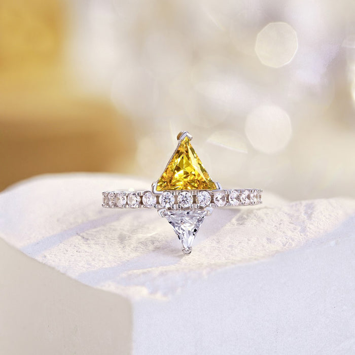 Anyco Ring CZ 8A Yellow Diamond Engagement Wedding Ring S925 Sterling Silver Double Triangles Shape Rings For Women
