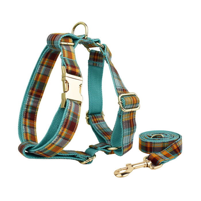 Anywags Pet Harness Leash Plaid Green Heavy Duty DIY Metal Dog Leash