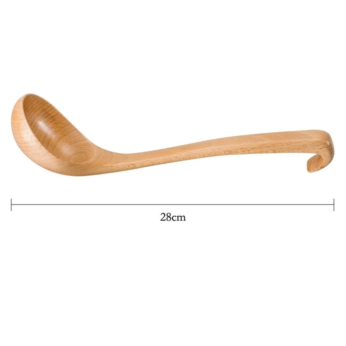 Anygleam Natural Beech Wood 2pcs Wooden Spoon Soup Kitchen Tableware