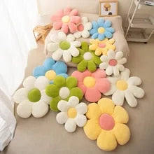 Anyhouz Plush Pillow Yellow Five Petal Flower Shape Stuffed Soft Pillow Seat Cushion Room Decor 50cm