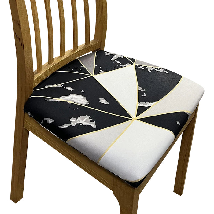 Anyhouz Chair Cover Black and White with Gold Linear Pattern Print Stretch Seat Cover for Home Dinning Kitchen Washable Removable