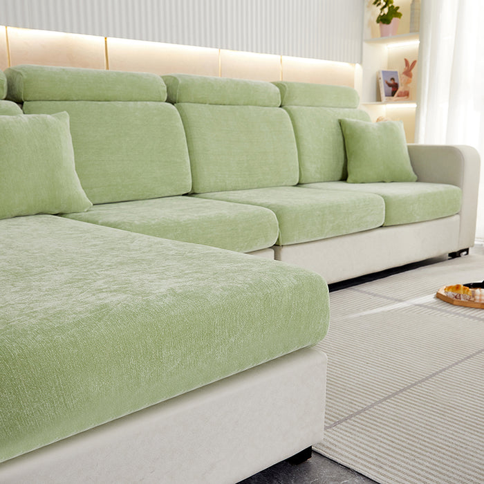 Anyhouz Sofa Cover Mint Green L-Shape Polyester Chenille Thick Stretchable Cushion For Living Room Enlarge Size Medium