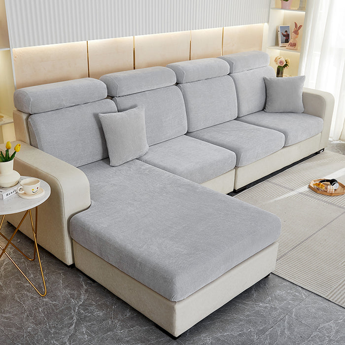 Anyhouz Sofa Cover Light Gray L-Shape Polyester Chenille Thick Stretchable Cushion For Living Room Head Cushion Large