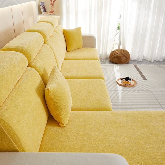 Anyhouz Sofa Cover Pastel Yellow L-Shape Polyester Chenille Thick Stretchable Cushion For Living Room Head Cushion Large