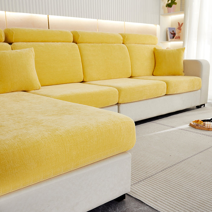 Anyhouz Sofa Cover Pastel Yellow L-Shape Polyester Chenille Thick Stretchable Cushion For Living Room Enlarge Size Small