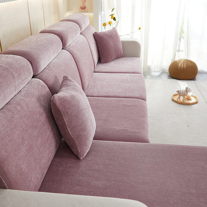 Anyhouz Sofa Cover Old Rose L-Shape Polyester Chenille Thick Stretchable Cushion For Living Room Head Cushion Medium