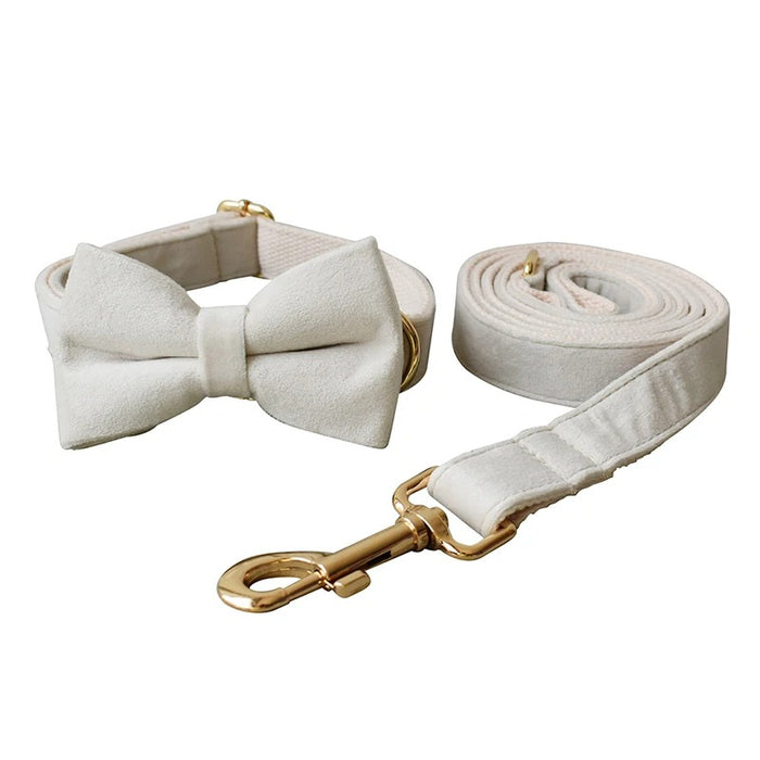 Anywags Pet Bow Collar Leash Set White Supplies Dog Accessories