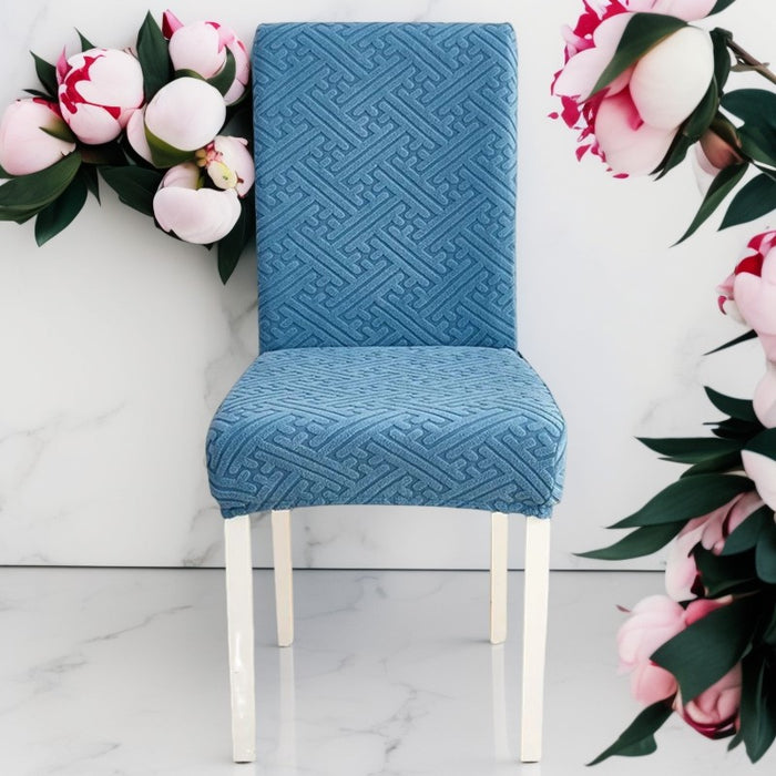 Anyhouz Chair Cover Blue Puzzle Design with Anti-Dirt and Elastic Material for Dining Room Kitchen Wedding Hotel Banquet Restaurant