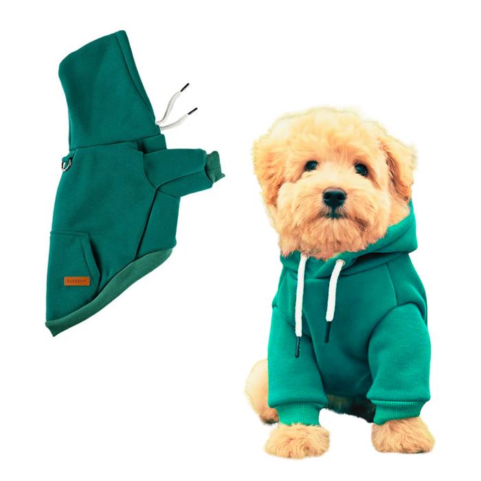 Anywags Pet Clothes Green Warm Fleece Hoodie Jacket with Back Pockets Sweatshirt for Cosplay and Cold Weathers