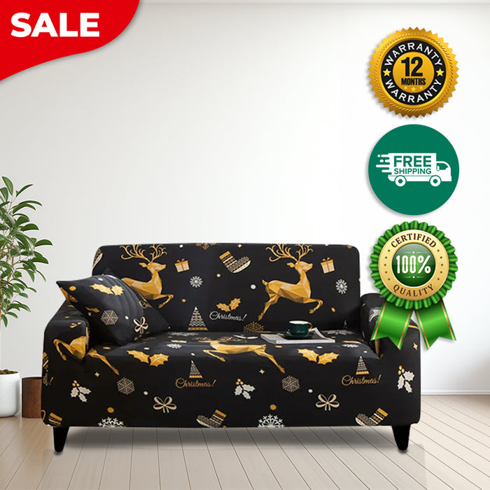 Anyhouz Sofa Cover Black Christmas Reindeer Design Non Slip Stretchable Slipcover