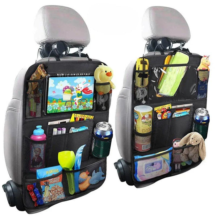 Anypack Car Back Seat Organizer 2pc with Touch Screen Tablet Holder Kick Mats with Pocket for Toys