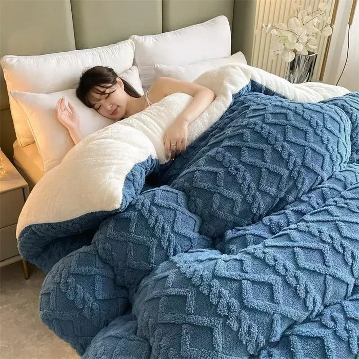 Anyhouz Blanket Blue Cashmere Super Thick Warm Quilt Comforter