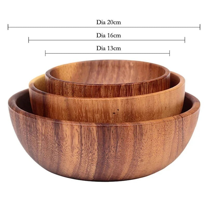 Anygleam Brown 3pcs Wooden Bowl Set Food Kitchen Tableware