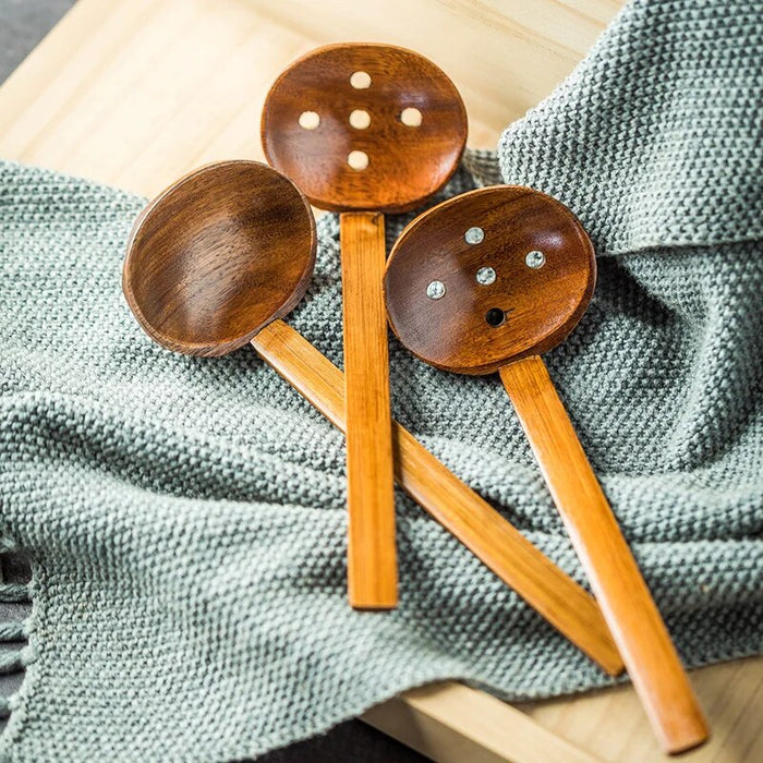 Anygleam Brown 4pcs Wooden Strainer Soup Spoon Kitchen Tableware